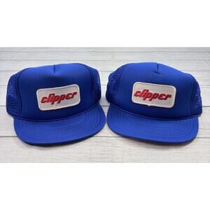 Vintage Norton Clipper Trucker Hat Lot Of 2 Blue Snapback Mesh Rope Cap Patch